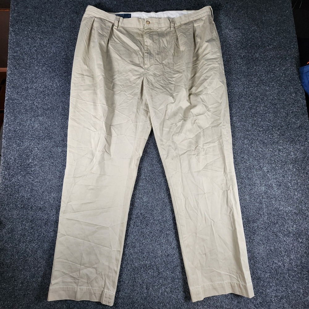 Polo Ralph Lauren Ethan Pant Mens 42/32 Khaki Tan Pleated Cotton Chino Trousers